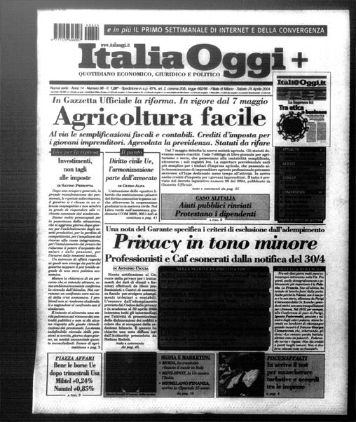 Italia oggi : quotidiano di economia finanza e politica